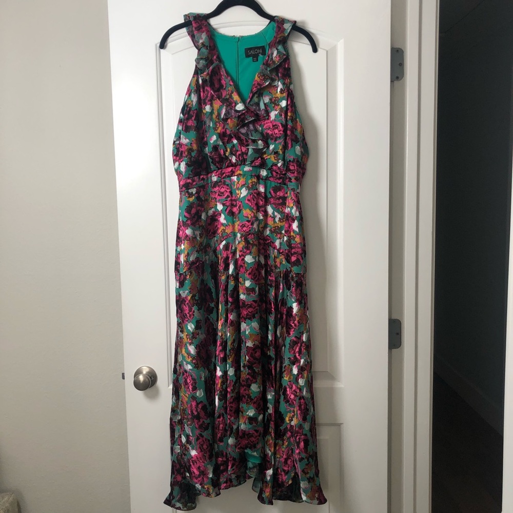 SALONI Floral Midi Dress in Fuchsia, Teal and Black - Picture 5 of 8